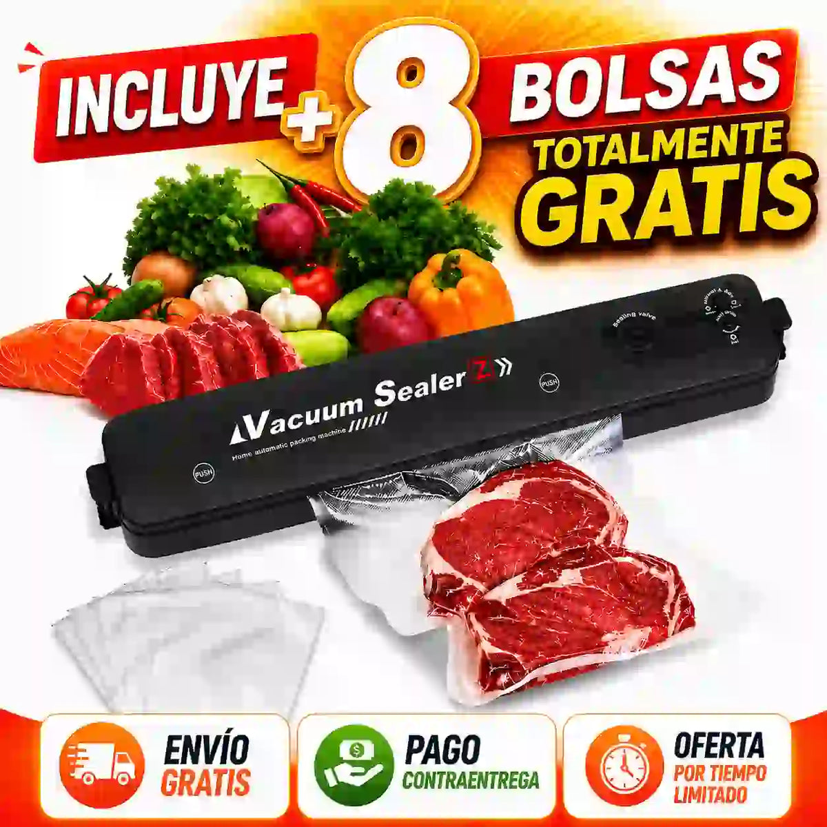 Selladora al vacío +8 Bolsas | Más Frescura, Más Orden, Más Ahorro