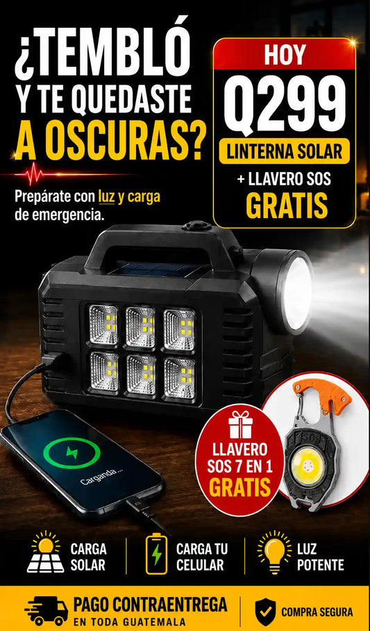 Linterna Solar de Emergencia + Llavero SOS 7 en 1 Gratis